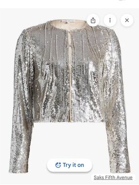 Ramy brook sapphire sequin jacket silver sample size 2/4 $795